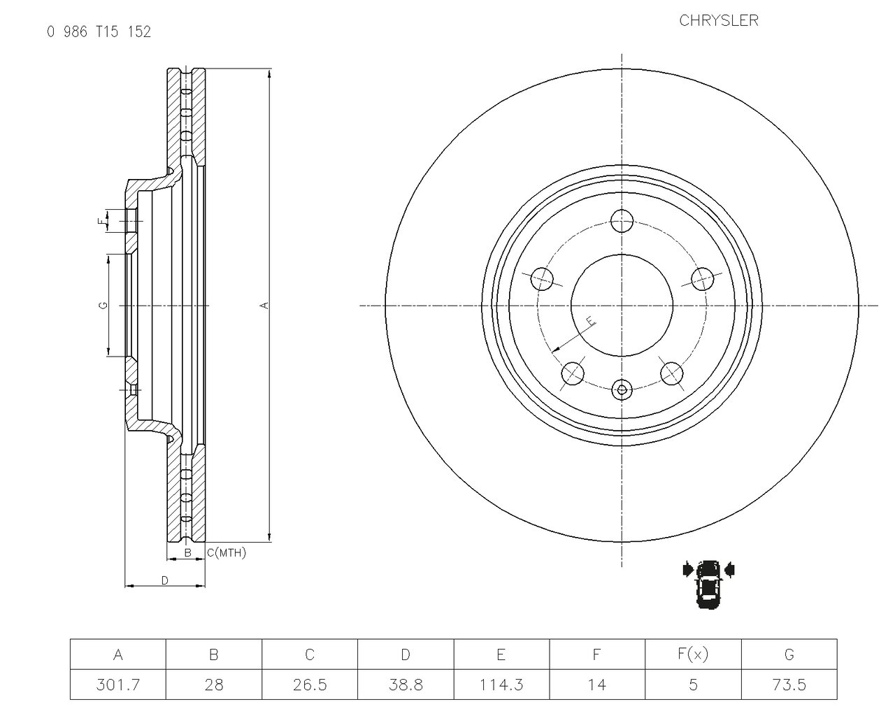 BOSCH 0 986 T15 152 Brake Disc