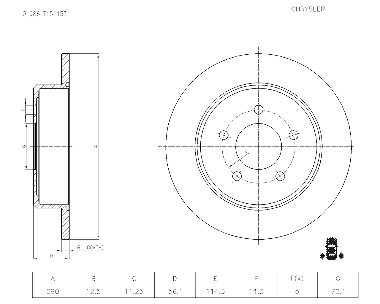 BOSCH 0 986 T15 153 Brake Disc