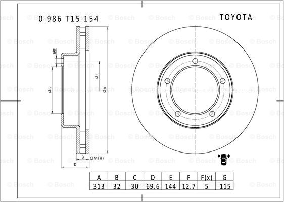 BOSCH 0 986 T15 154 Brake Disc