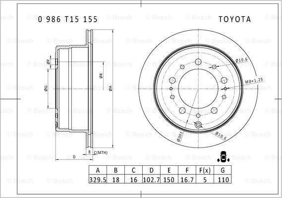 BOSCH 0 986 T15 155 Brake Disc