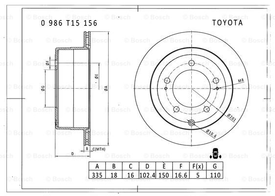 BOSCH 0 986 T15 156 Brake Disc