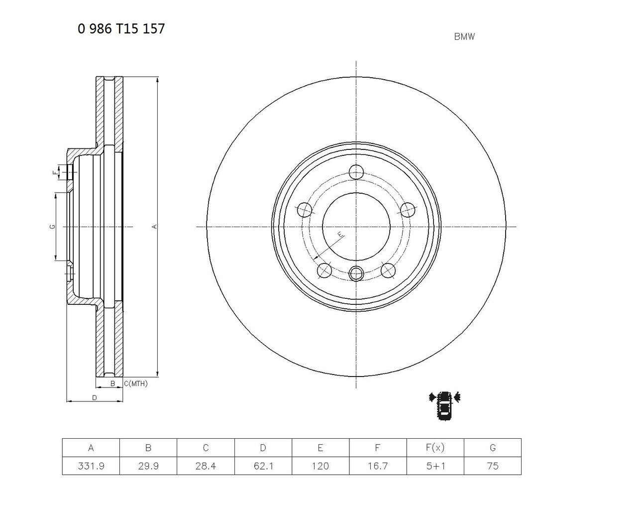 BOSCH 0 986 T15 157 Brake Disc