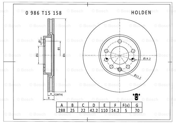 BOSCH 0 986 T15 158 Brake Disc