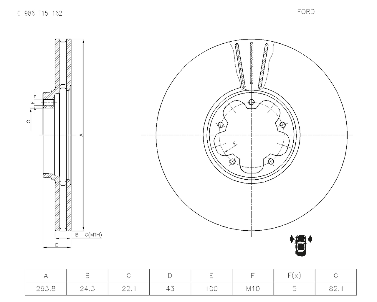 BOSCH 0 986 T15 162 Brake Disc