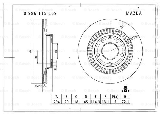 BOSCH 0 986 T15 169 Brake Disc