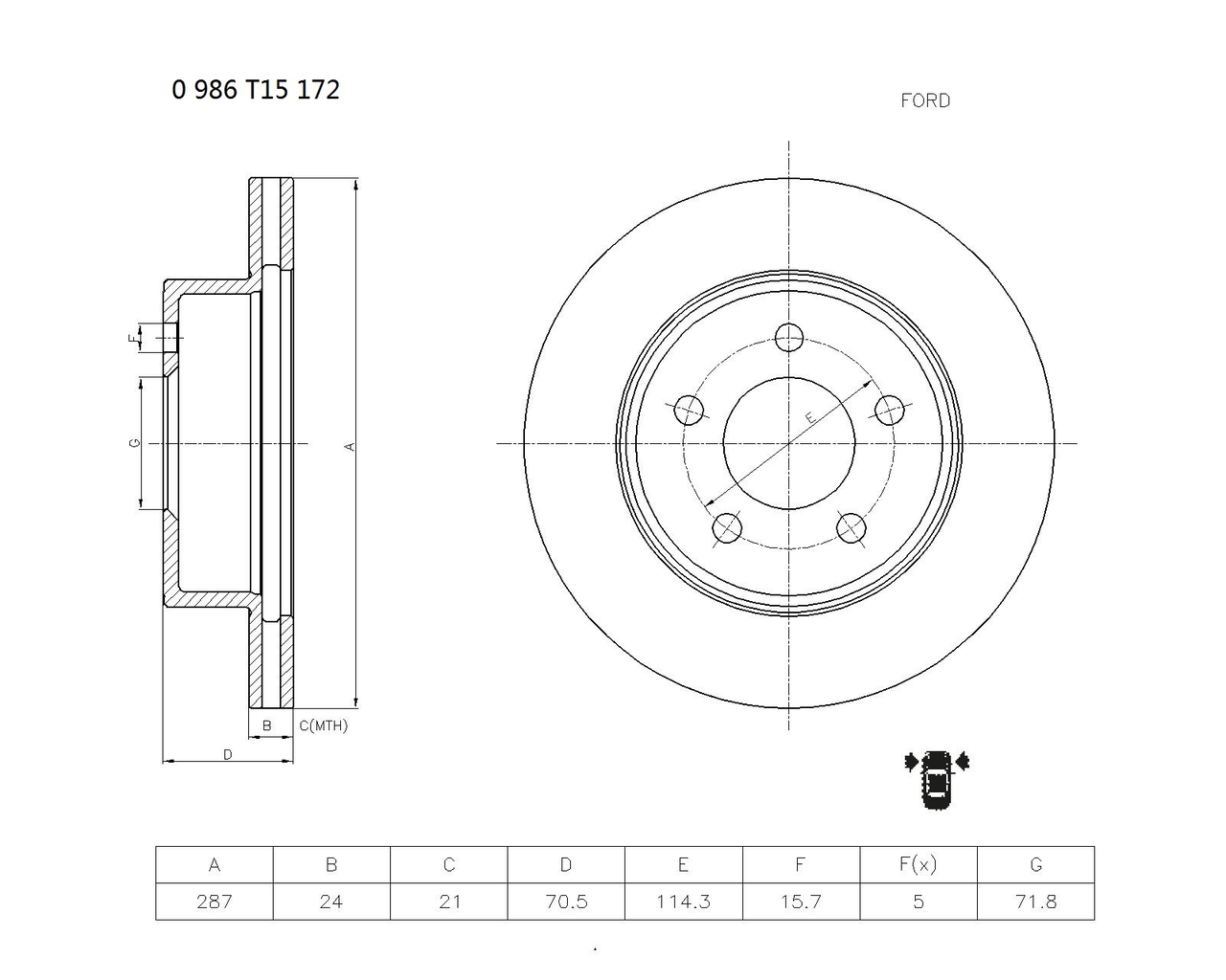 BOSCH 0 986 T15 172 Brake Disc