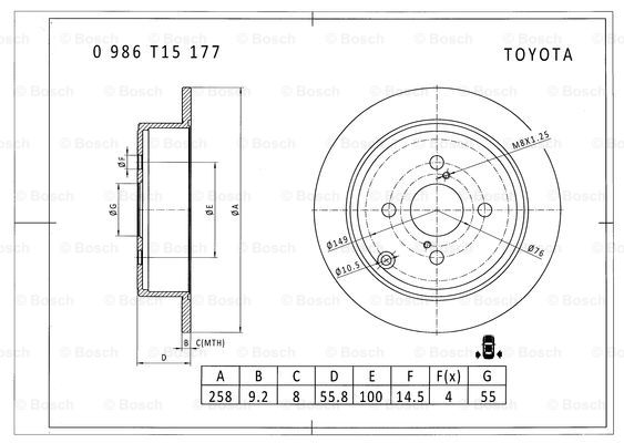 BOSCH 0 986 T15 177 Brake Disc