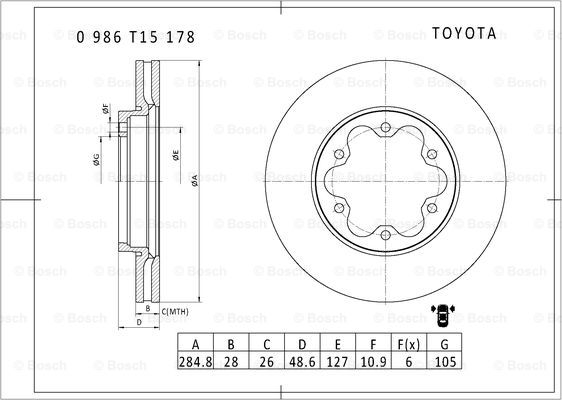 BOSCH 0 986 T15 178 Brake Disc