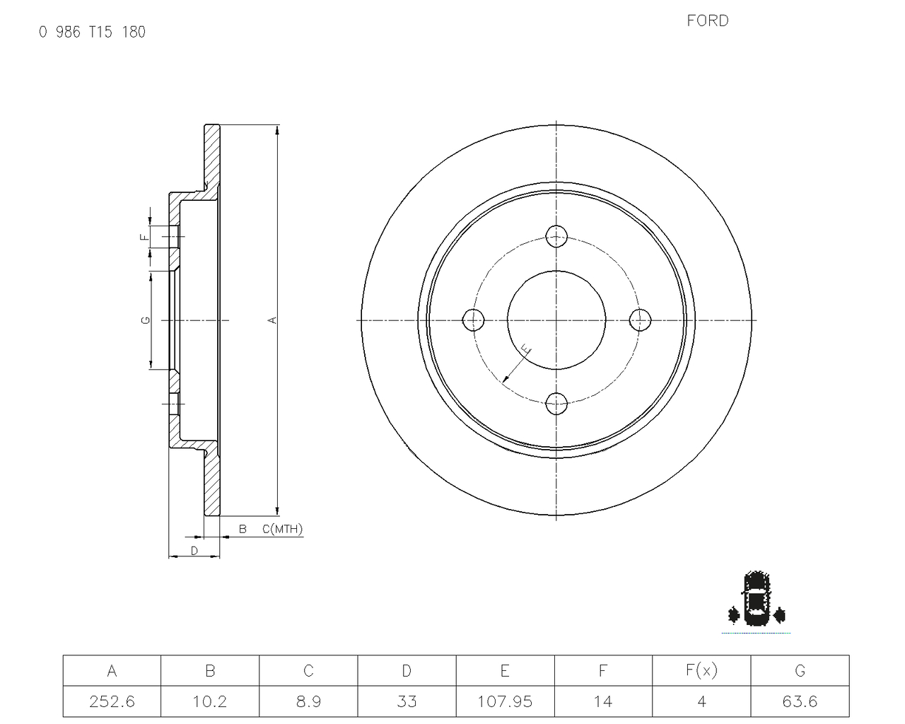 BOSCH 0 986 T15 180 Brake Disc