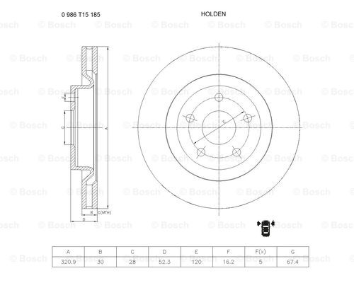 BOSCH 0 986 T15 185 Brake Disc