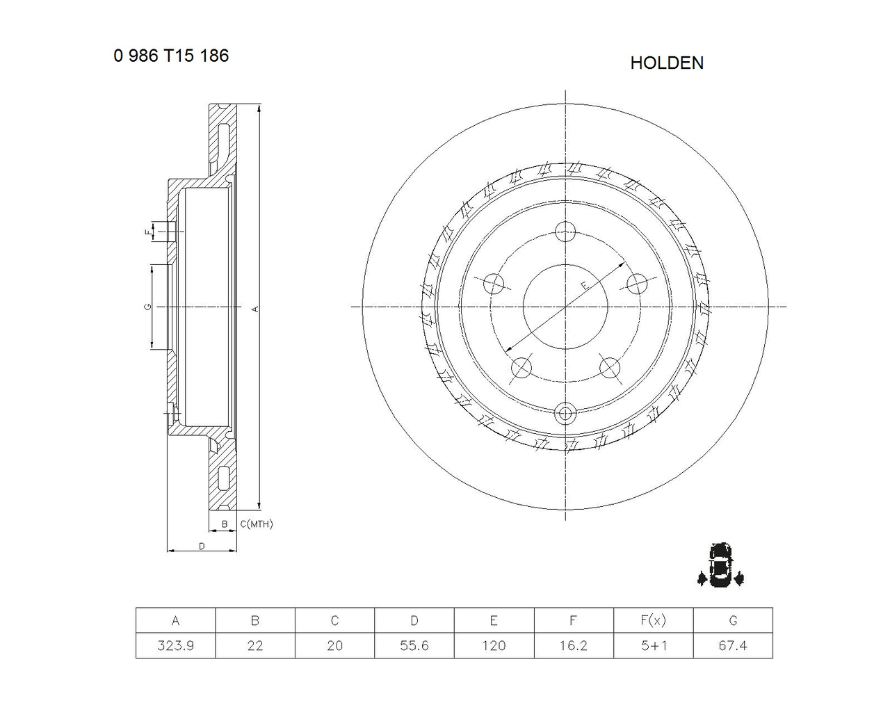 BOSCH 0 986 T15 186 Brake Disc