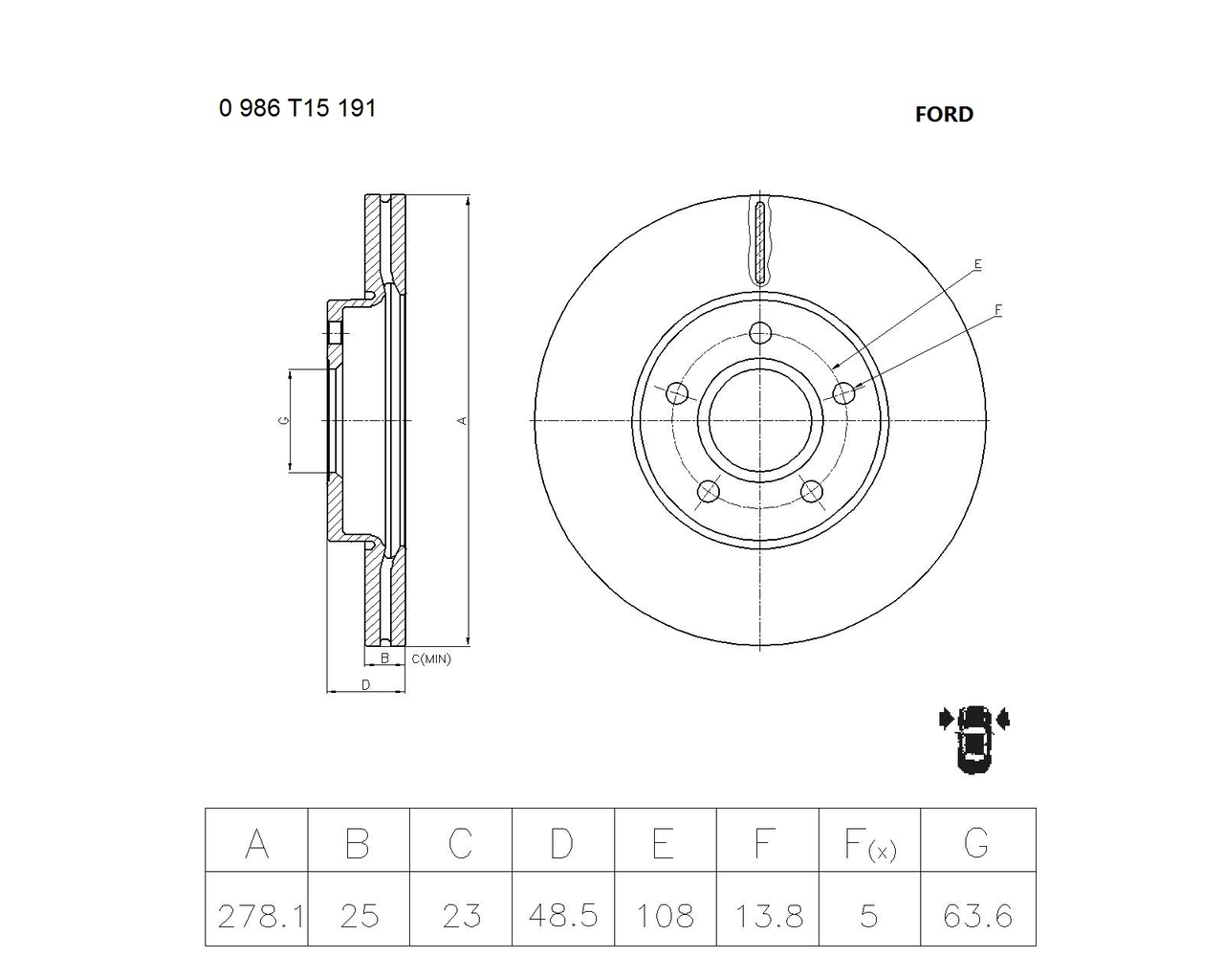 BOSCH 0 986 T15 191 Brake Disc