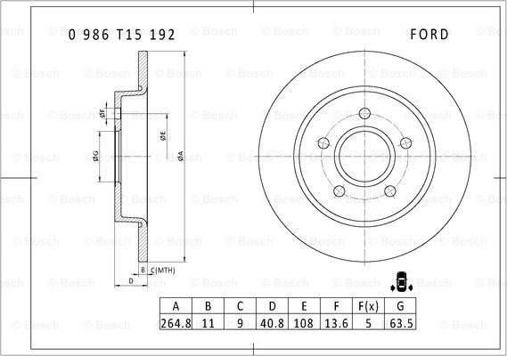 BOSCH 0 986 T15 192 Brake Disc