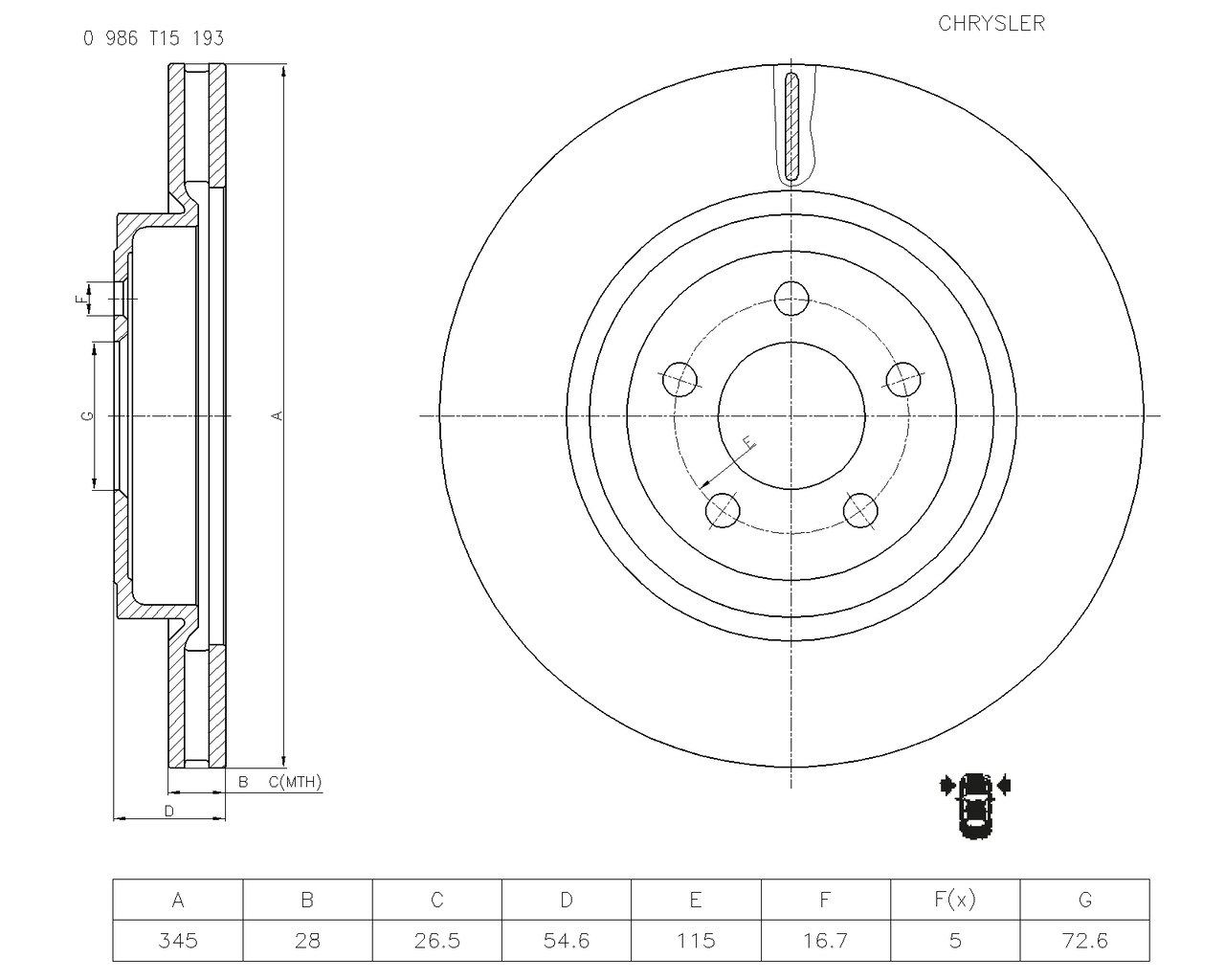 BOSCH 0 986 T15 193 Brake Disc