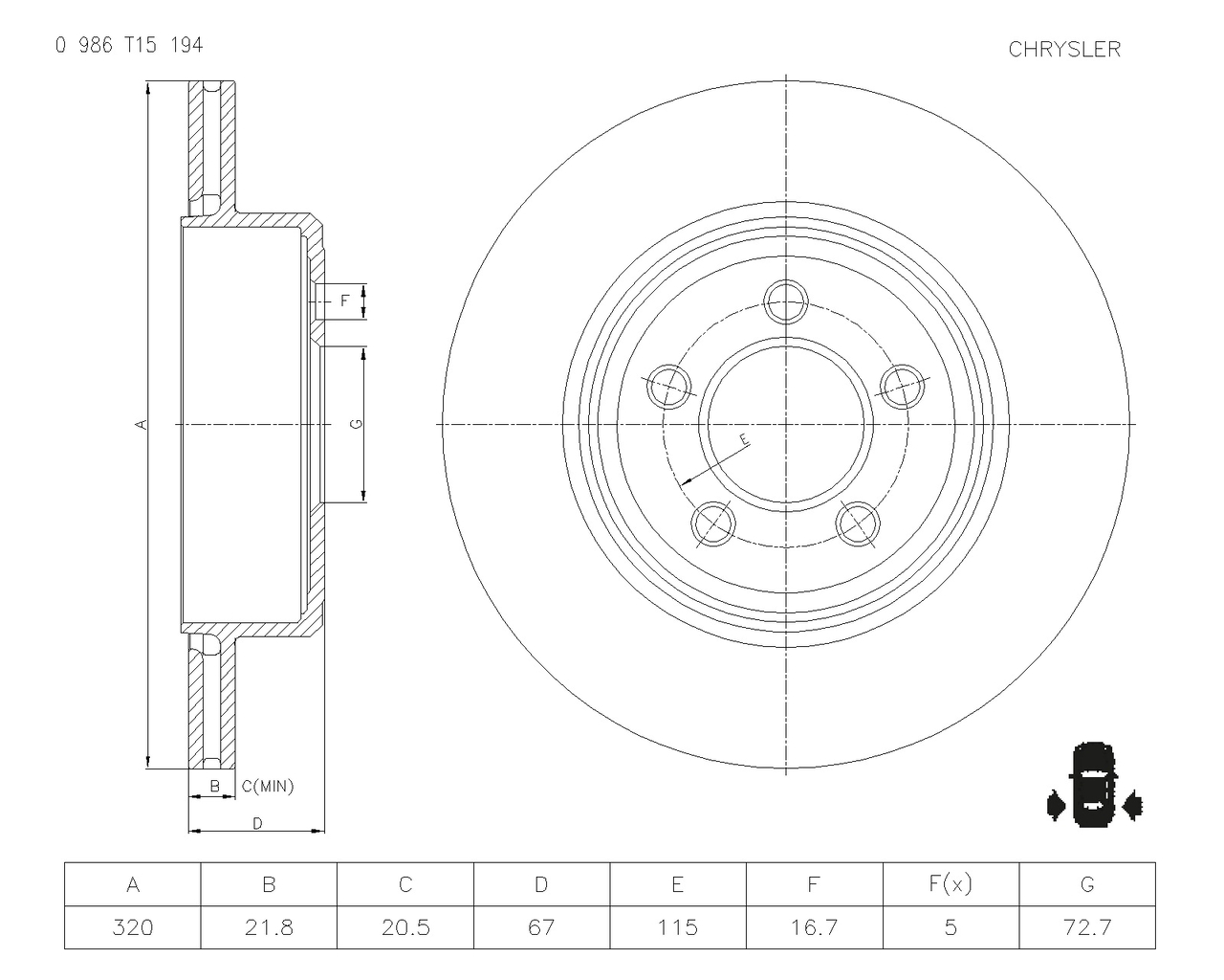 BOSCH 0 986 T15 194 Brake Disc