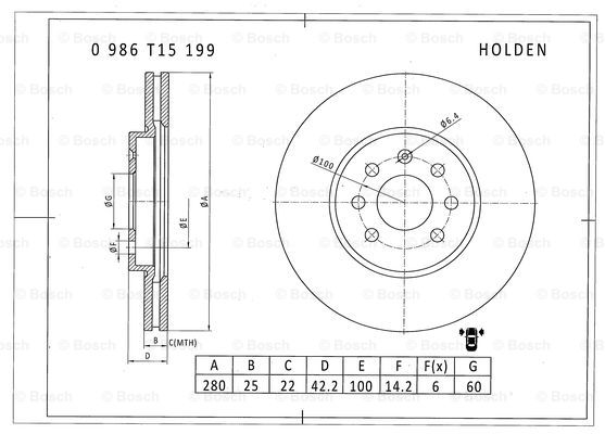 BOSCH 0 986 T15 199 Brake Disc