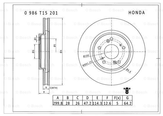 BOSCH 0 986 T15 201 Brake Disc