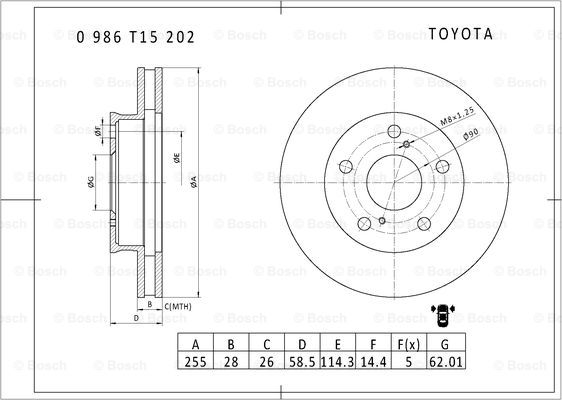 BOSCH 0 986 T15 202 Brake Disc