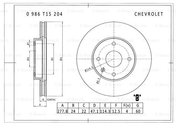 BOSCH 0 986 T15 204 Brake Disc