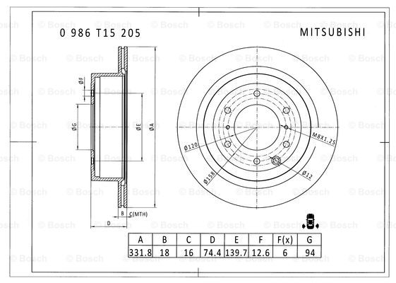 BOSCH 0 986 T15 205 Brake Disc