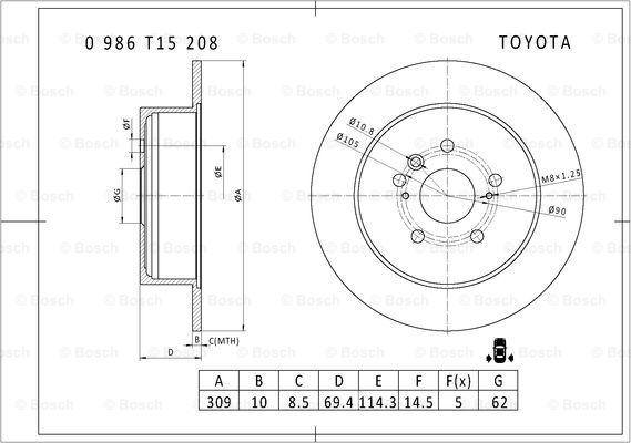 BOSCH 0 986 T15 208 Brake Disc