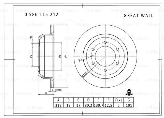 BOSCH 0 986 T15 212 Brake Disc