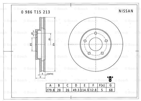 BOSCH 0 986 T15 213 Brake Disc