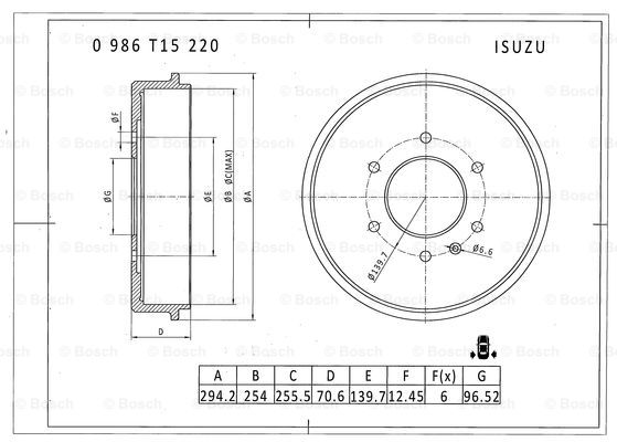 BOSCH 0 986 T15 220 Brake Drum