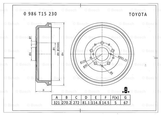 BOSCH 0 986 T15 230 Brake Drum