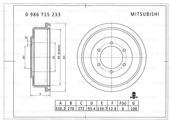 BOSCH 0 986 T15 233 Brake Drum