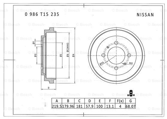 BOSCH 0 986 T15 235 Brake Drum