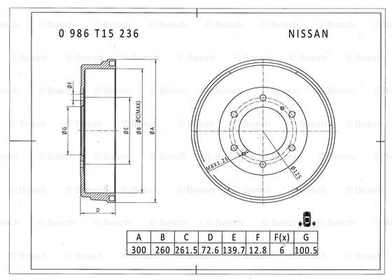 BOSCH 0 986 T15 236 Brake Drum