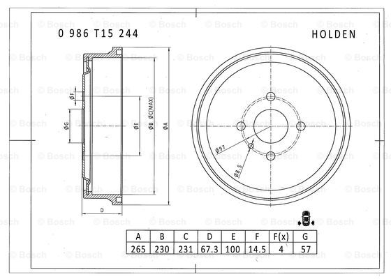 BOSCH 0 986 T15 244 Brake Drum