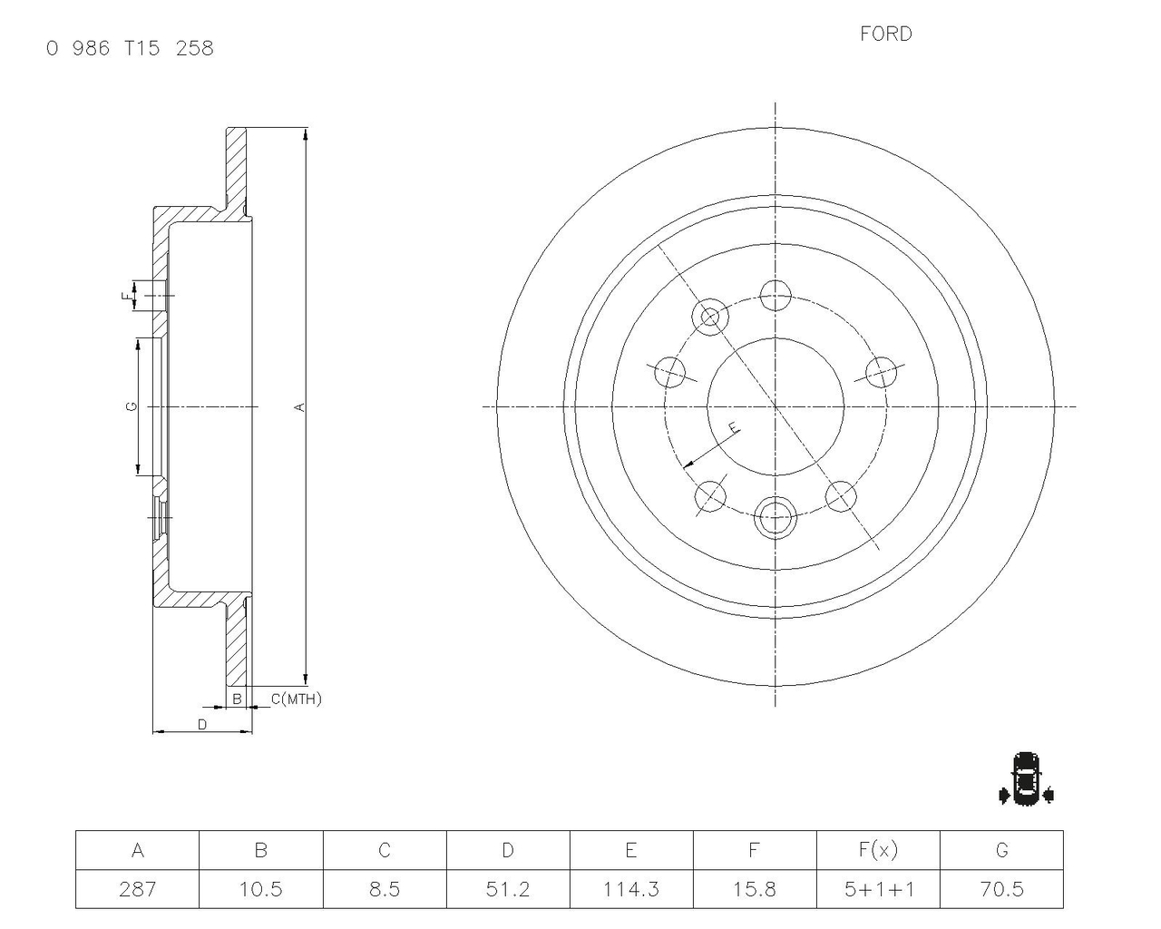 BOSCH 0 986 T15 258 Brake Disc