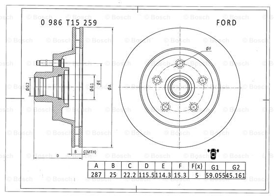 BOSCH 0 986 T15 259 Brake Disc