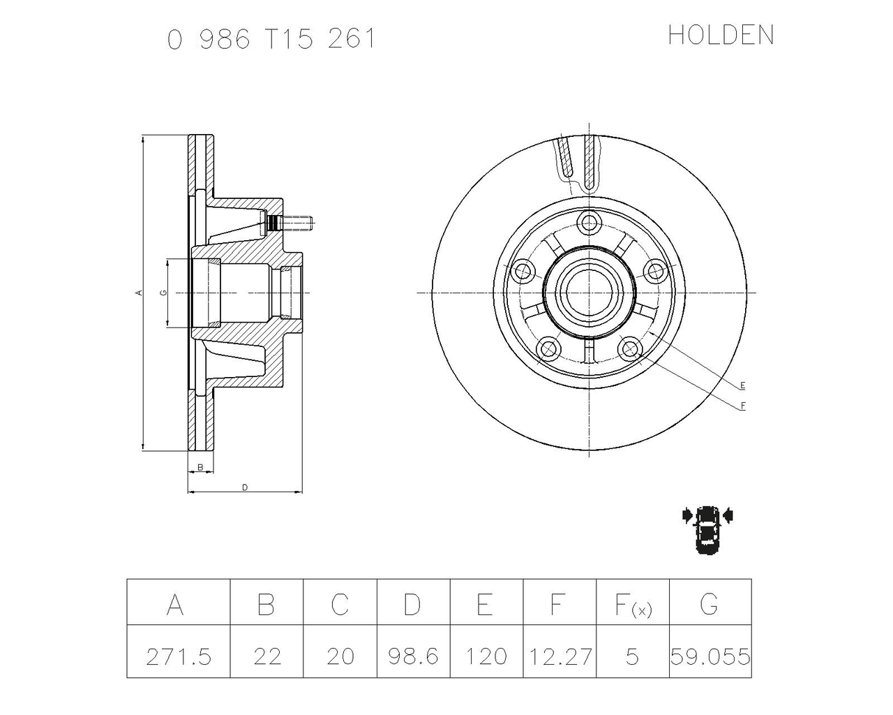 BOSCH 0 986 T15 261 Brake Disc