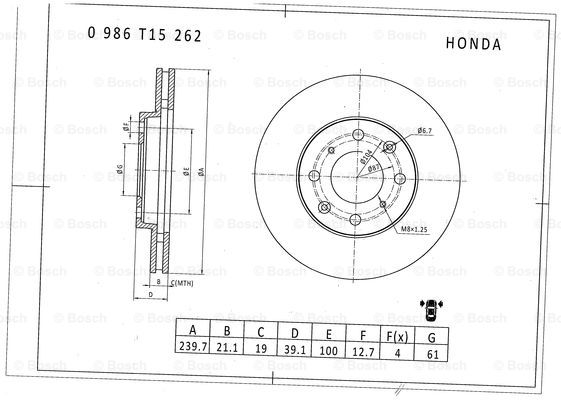 BOSCH 0 986 T15 262 Brake Disc