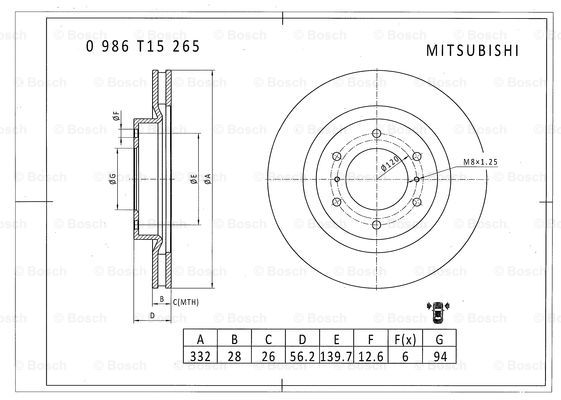 BOSCH 0 986 T15 265 Brake Disc