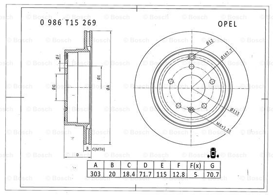 BOSCH 0 986 T15 269 Brake Disc