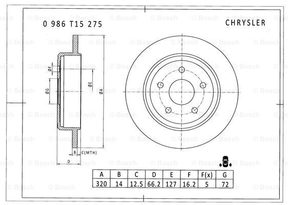 BOSCH 0 986 T15 275 Brake Disc