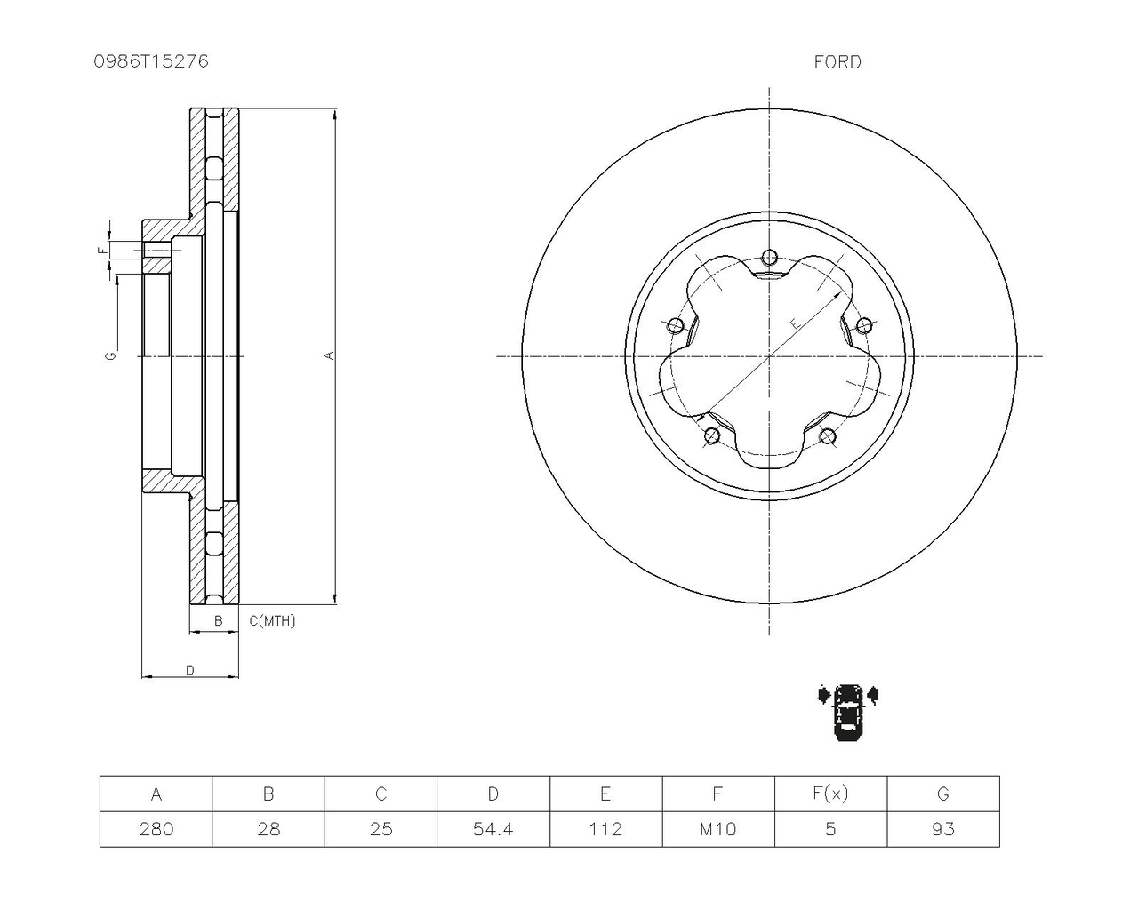 BOSCH 0 986 T15 276 Brake Disc