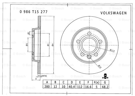 BOSCH 0 986 T15 277 Brake Disc