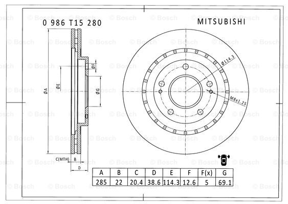 BOSCH 0 986 T15 280 Brake Disc