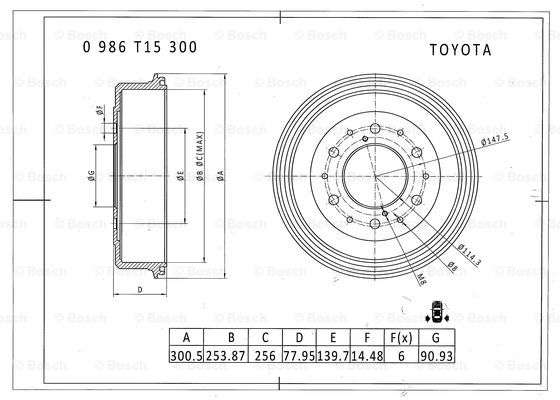 BOSCH 0 986 T15 300 Brake Drum