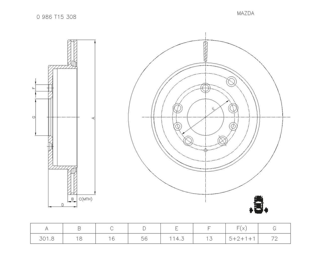 BOSCH 0 986 T15 308 Brake Disc