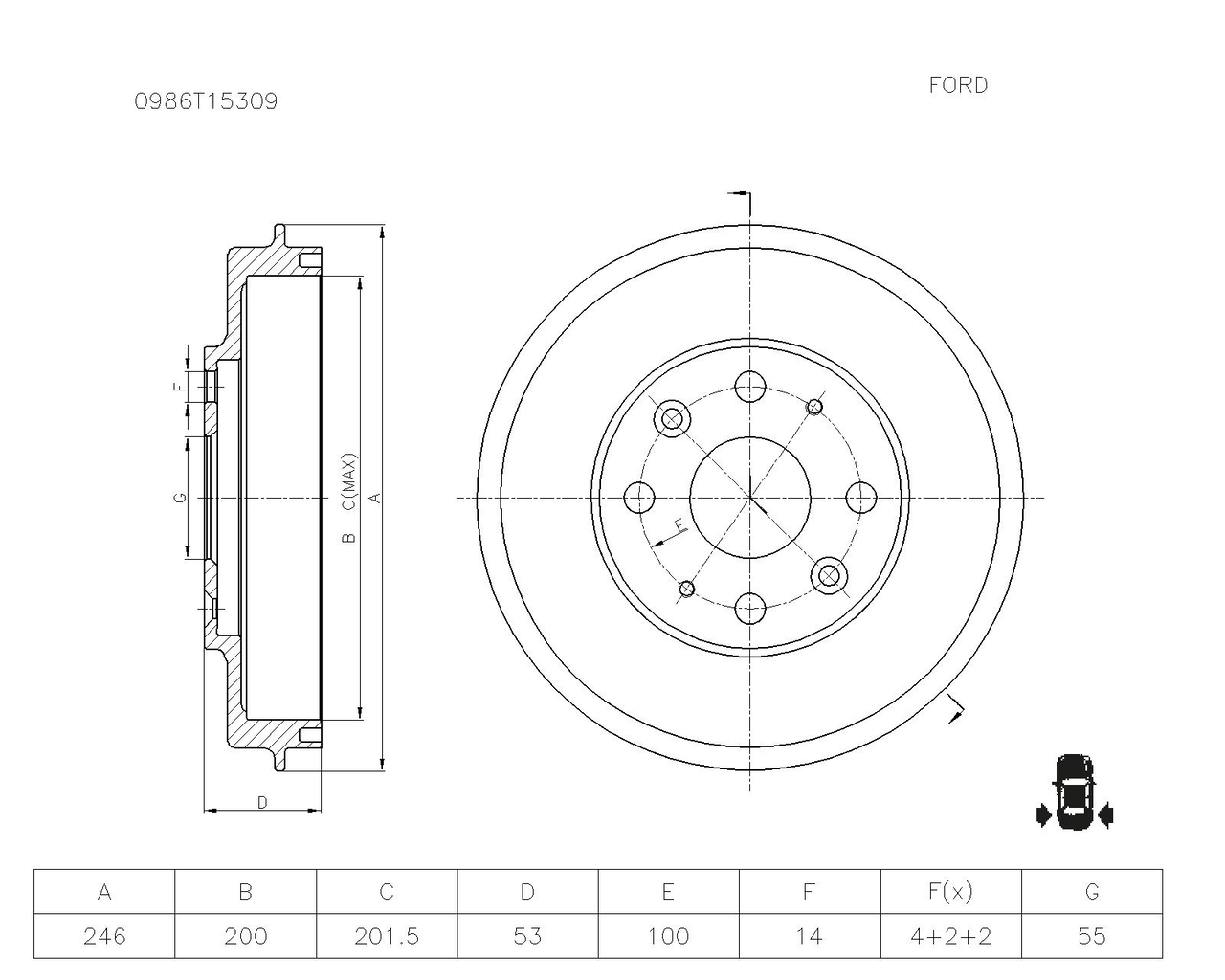 BOSCH 0 986 T15 309 Brake Drum