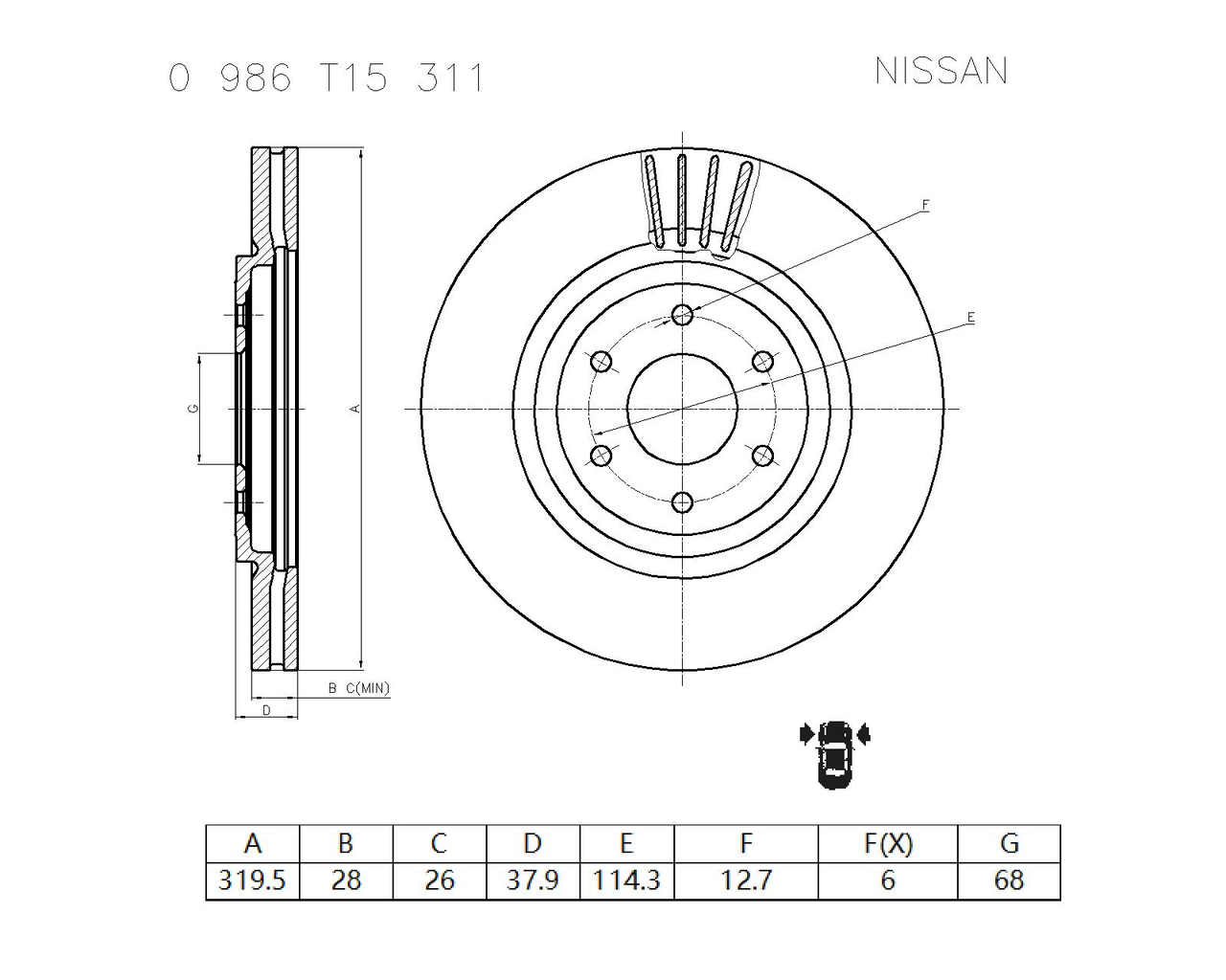 BOSCH 0 986 T15 311 Brake Disc