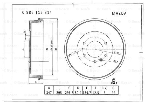 BOSCH 0 986 T15 314 Brake Drum