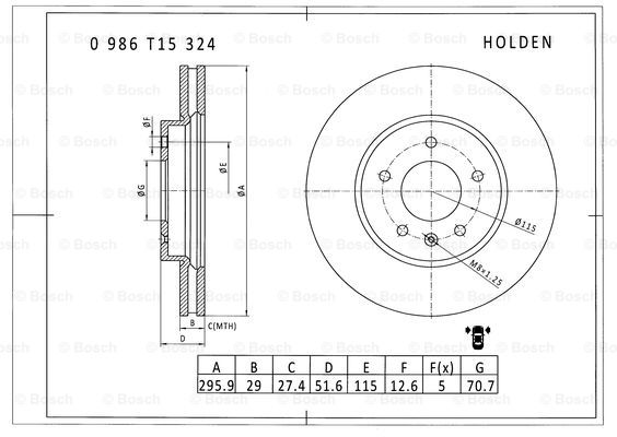 BOSCH 0 986 T15 324 Brake Disc