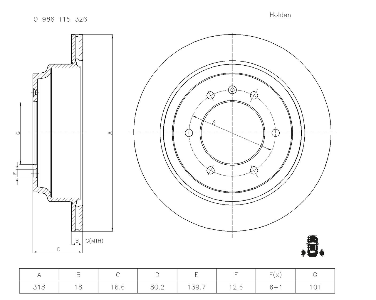 BOSCH 0 986 T15 326 Brake Disc